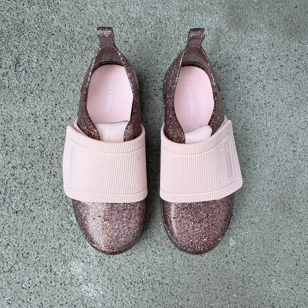 MINI MELISSA Glitter Slip On Shoes Girls 1 Jelly Pop Sneakers Pink Jelly Shoe - Picture 2 of 11